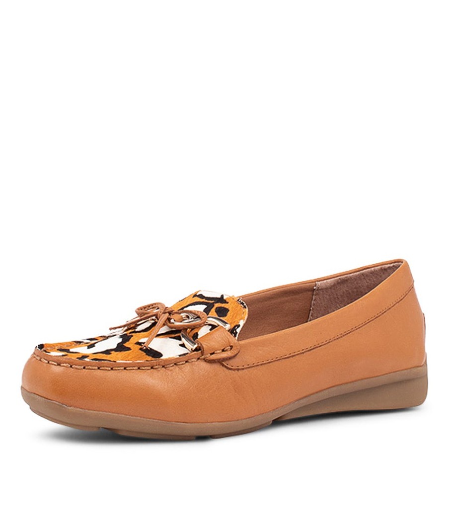 SUPERSOFT Lyins Tan Cheetah Pony Leather Flat Shoes | Loafers