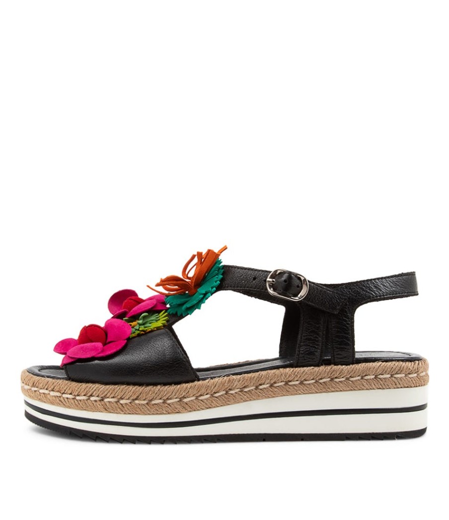 DJANGO & JULIETTE Abela Black Multi Leather Sandals | Espadrilles