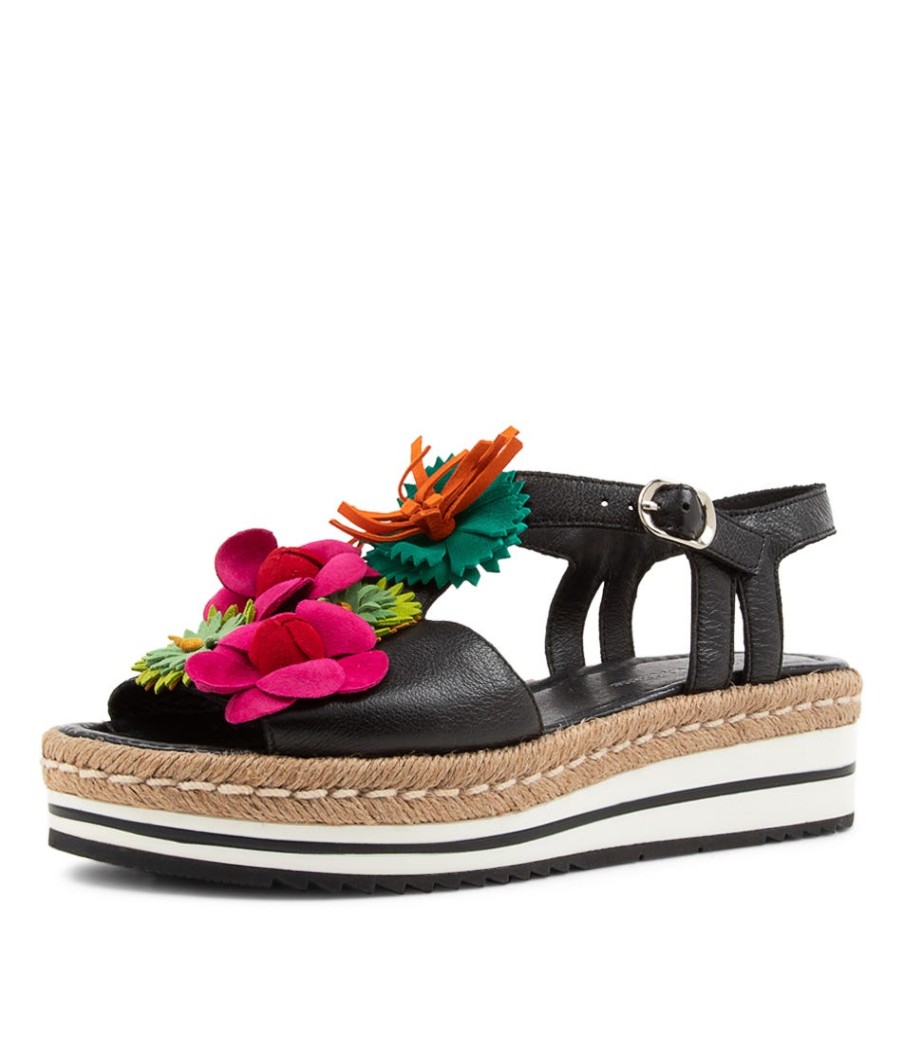 DJANGO & JULIETTE Abela Black Multi Leather Sandals | Espadrilles