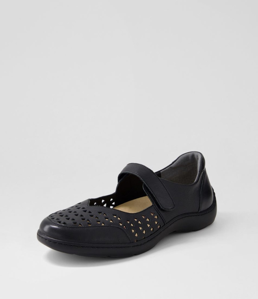 ZIERA Wardela Xf Black Leather Flat Shoes | Flats