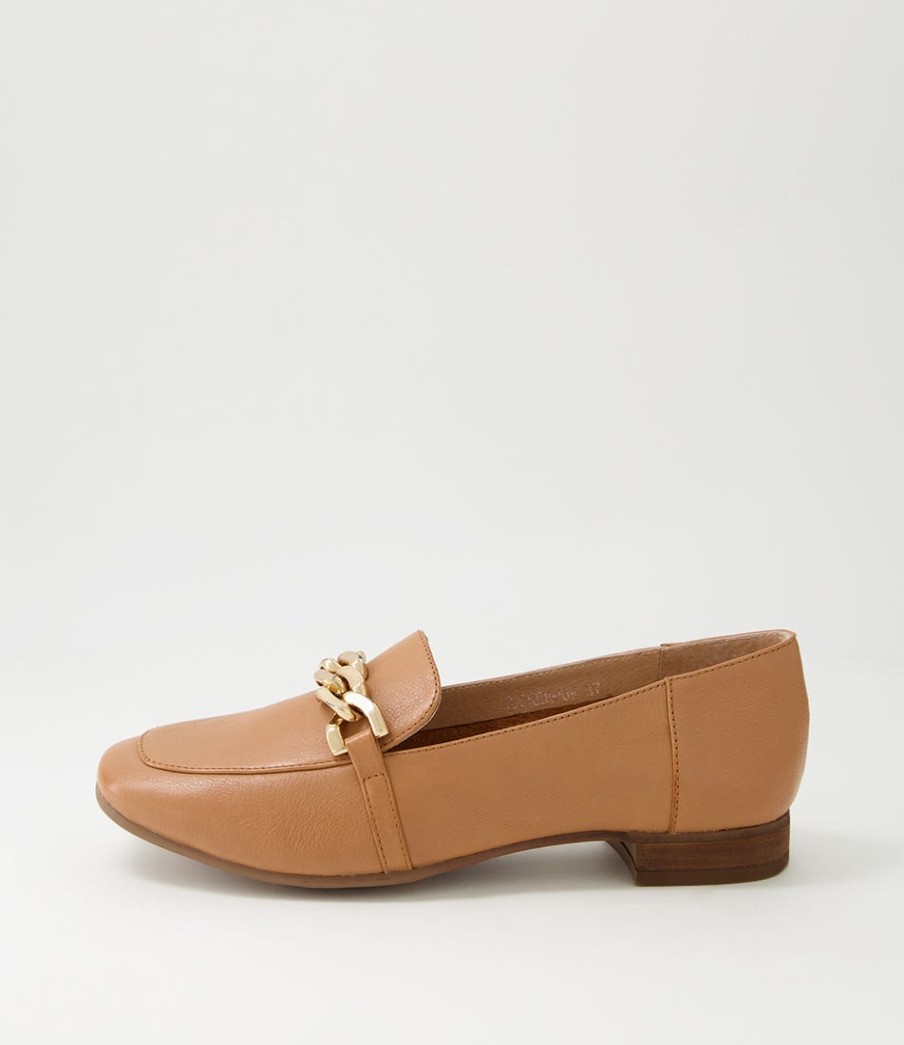 DIANA FERRARI Tucker Dark Tan Gold Leather Flat Shoes | Loafers