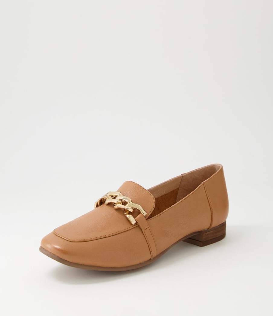 DIANA FERRARI Tucker Dark Tan Gold Leather Flat Shoes | Loafers