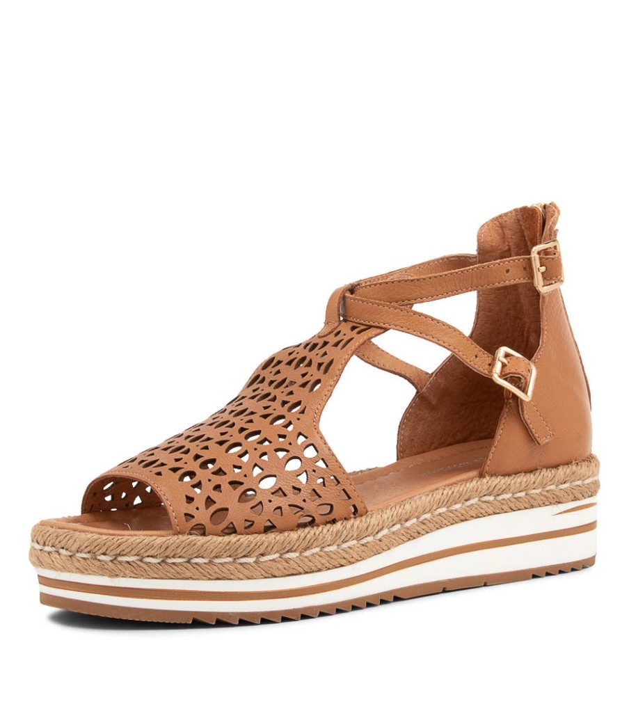 DJANGO & JULIETTE Accra Dark Tan Leather Espadrilles | Espadrilles