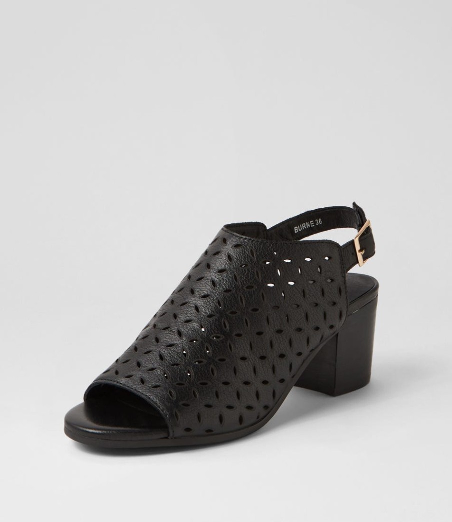 DJANGO & JULIETTE Burne Black Leather Sandals | Heels