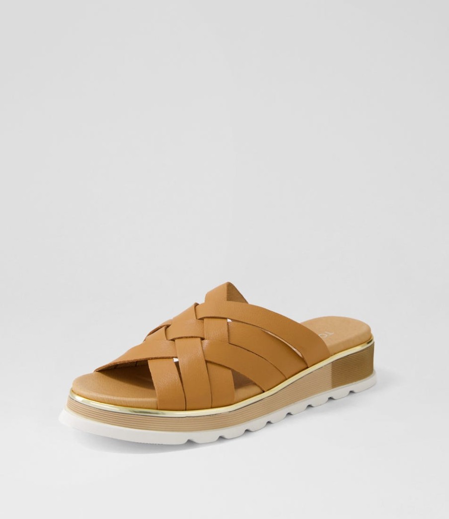 TOP END Ulysza Dark Tan Leather Slides | Wedges