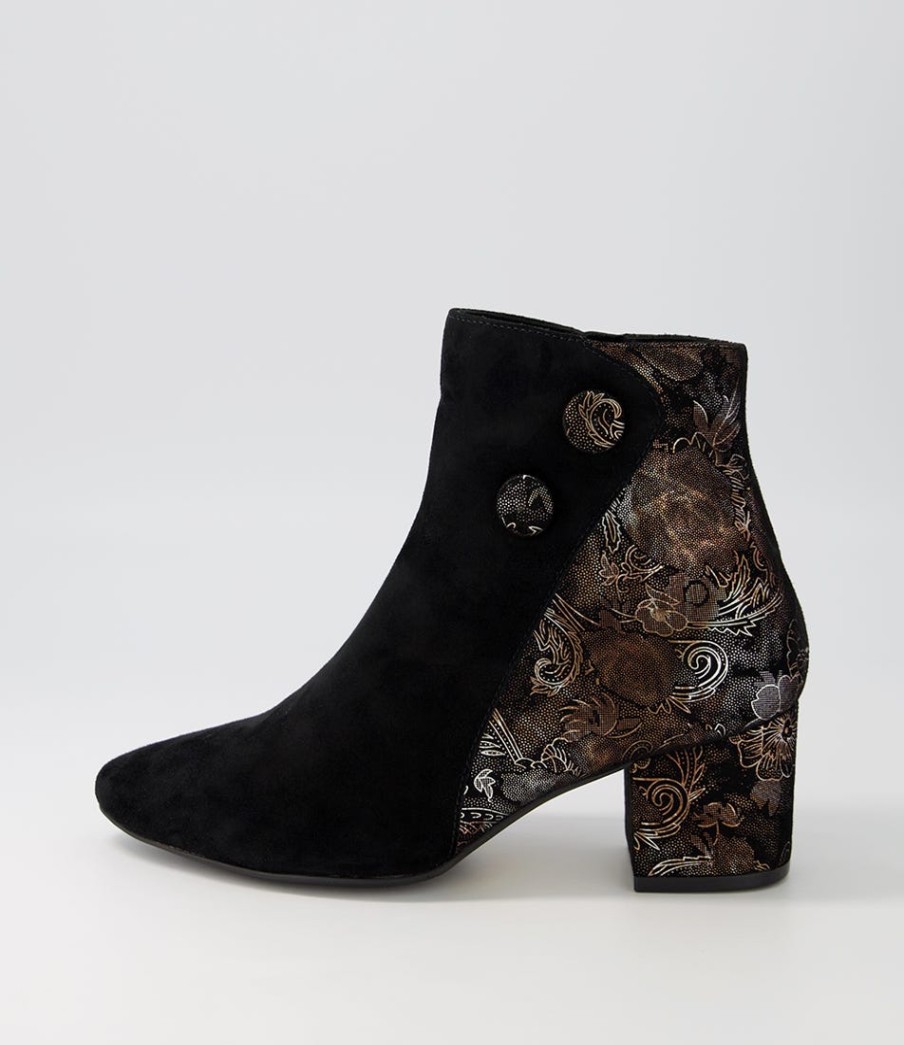 ZIERA Veyda Xw Black Bronze Paisely Ankle Boots | Boots