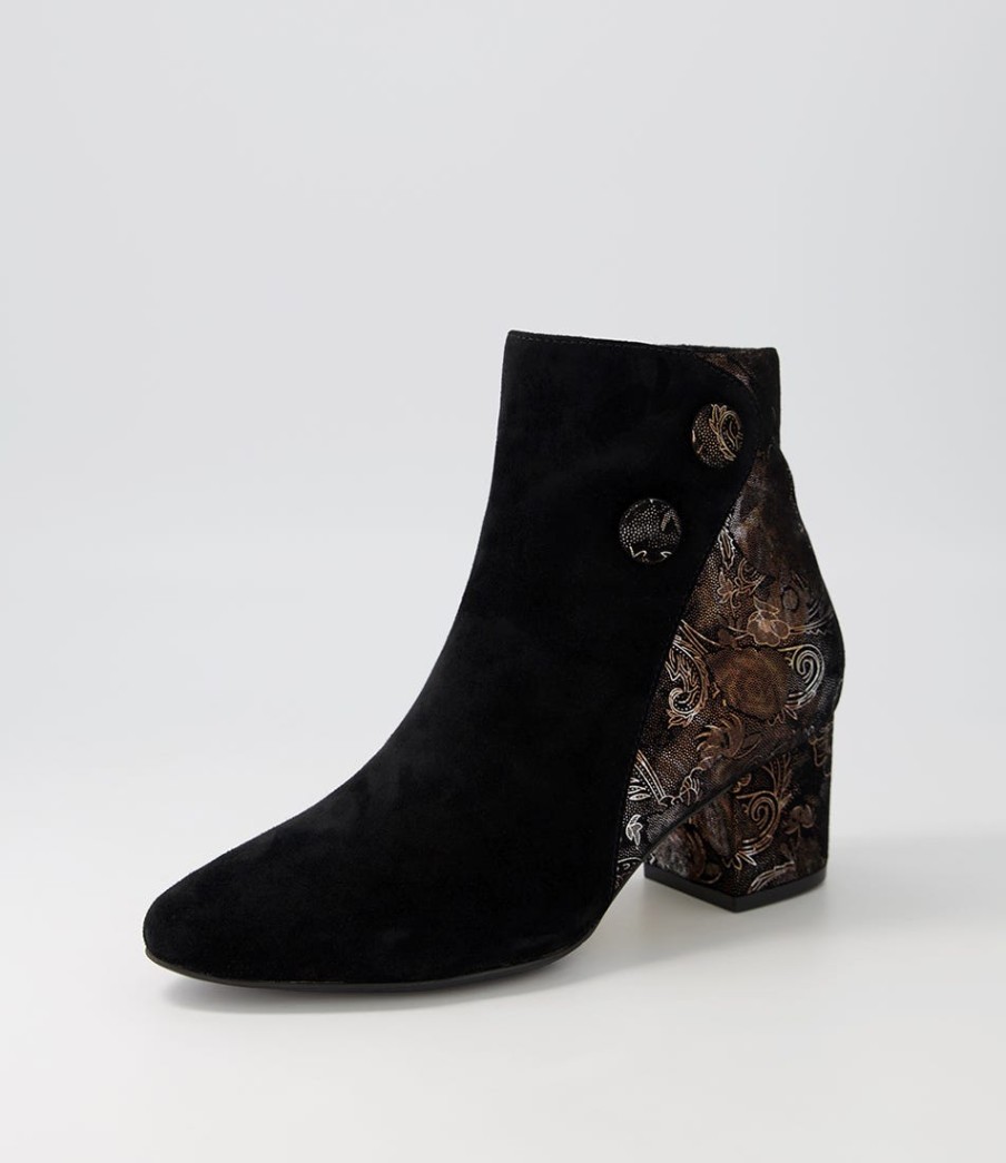 ZIERA Veyda Xw Black Bronze Paisely Ankle Boots | Boots