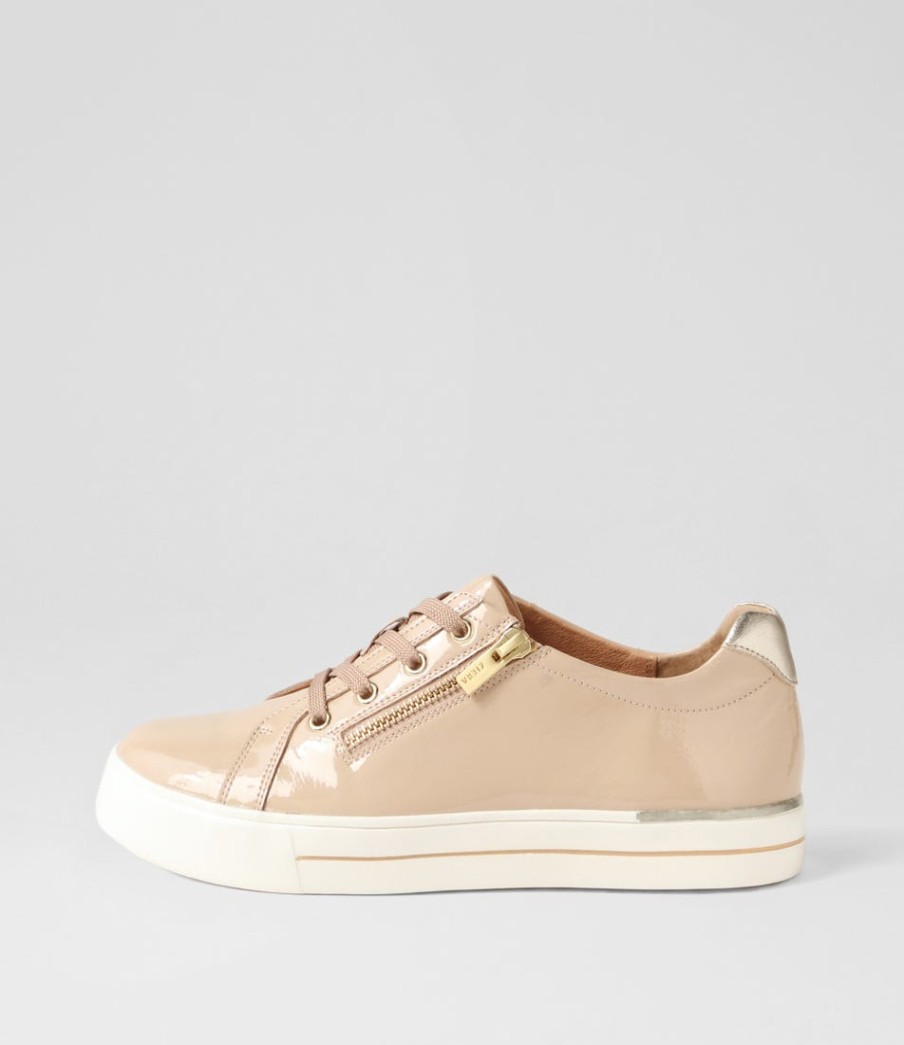 ZIERA Audry W Latte Gold Wrinkle Patent Leather Sneakers | Sneakers