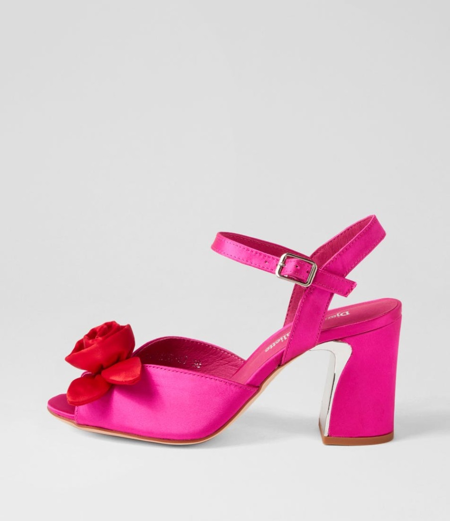 DJANGO & JULIETTE Kalice Hot Pink Red Satin Sandals | Heels