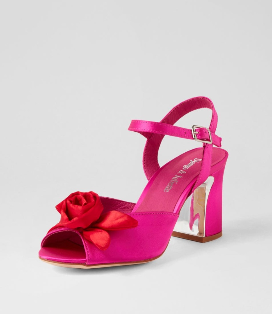 DJANGO & JULIETTE Kalice Hot Pink Red Satin Sandals | Heels