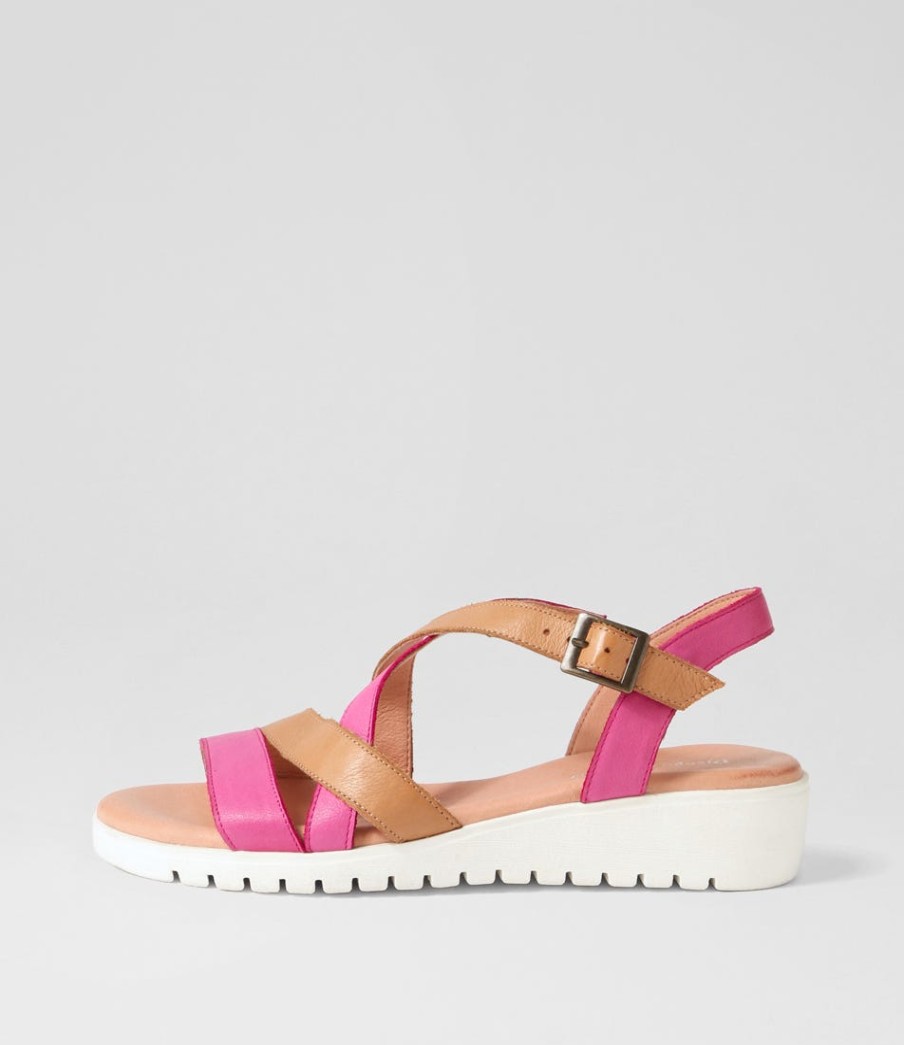 DJANGO & JULIETTE Matedy Fuchsia Dark Tan Multi Sandals | Wedges