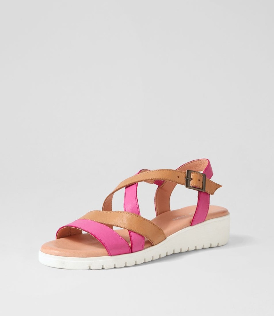 DJANGO & JULIETTE Matedy Fuchsia Dark Tan Multi Sandals | Wedges