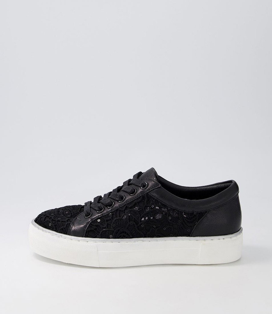 DJANGO & JULIETTE Florina Black Lace Leather Sneakers | Sneakers