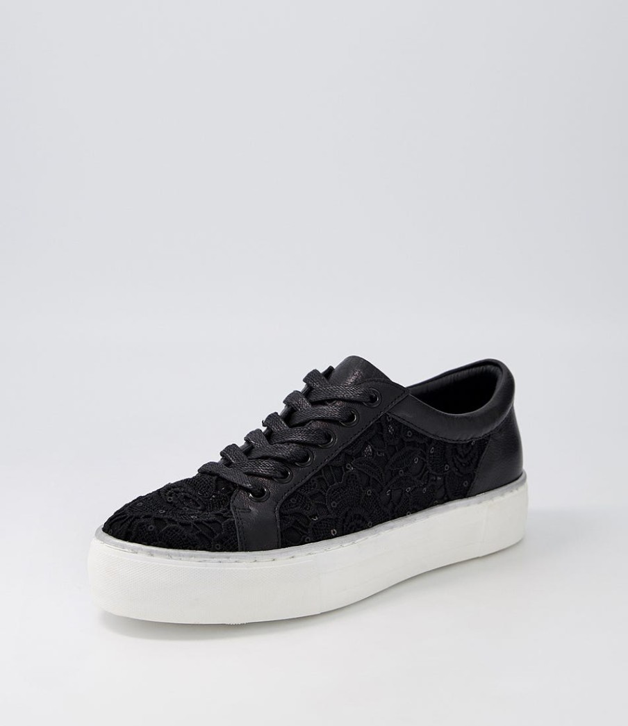 DJANGO & JULIETTE Florina Black Lace Leather Sneakers | Sneakers