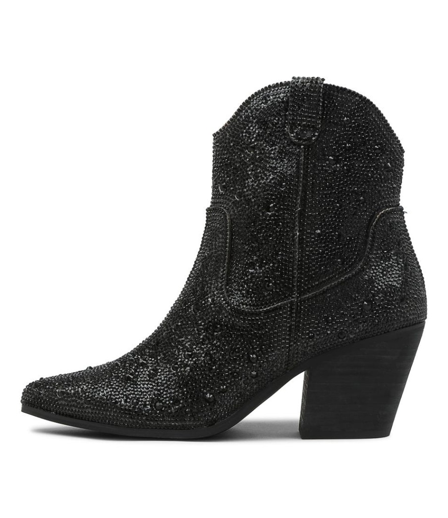 DJANGO & JULIETTE Wagon Black Jewel Fabric Ankle Boots Bh | Boots