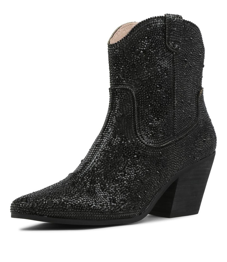 DJANGO & JULIETTE Wagon Black Jewel Fabric Ankle Boots Bh | Boots