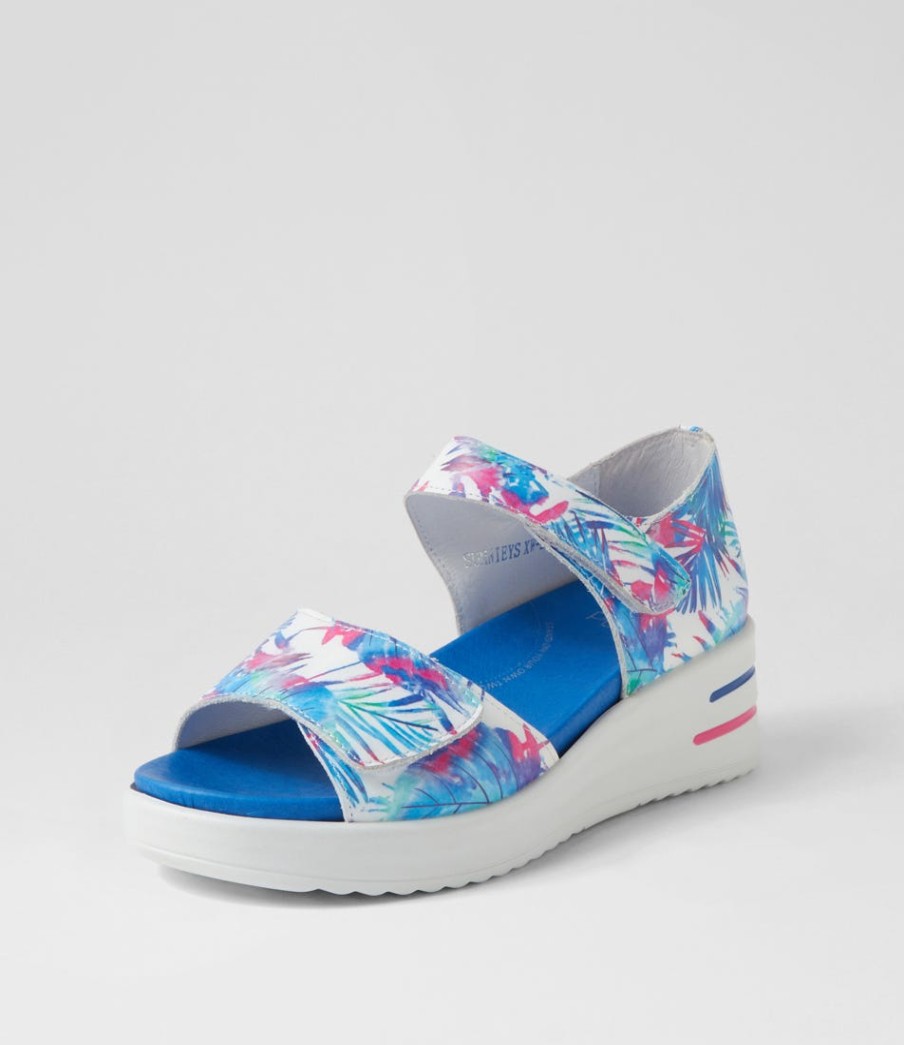 ZIERA Sunnieys Xw Blue Palms Leather Sandals | Heels