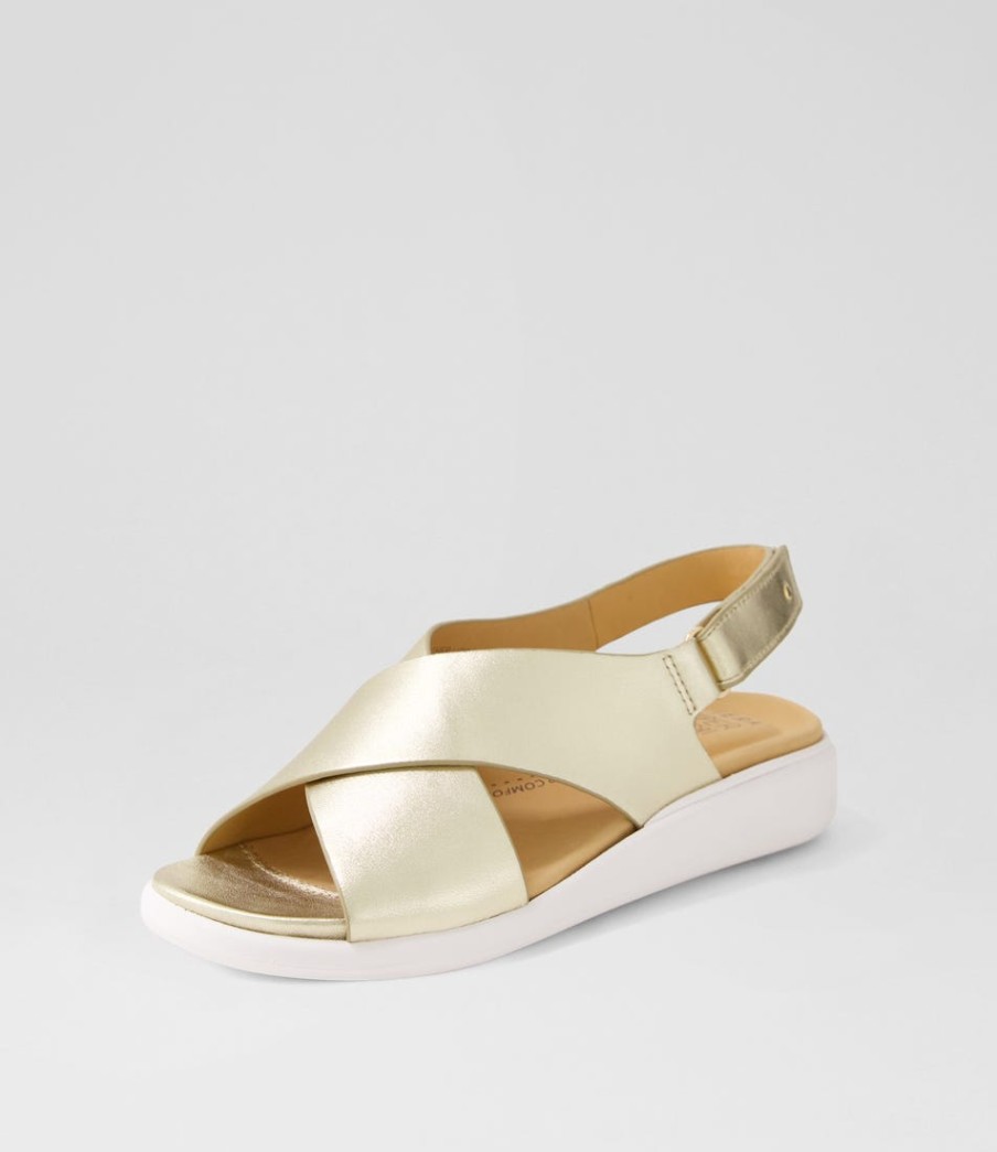 ZIERA Ilda W Pale Gold Leather Sandals | Wedges