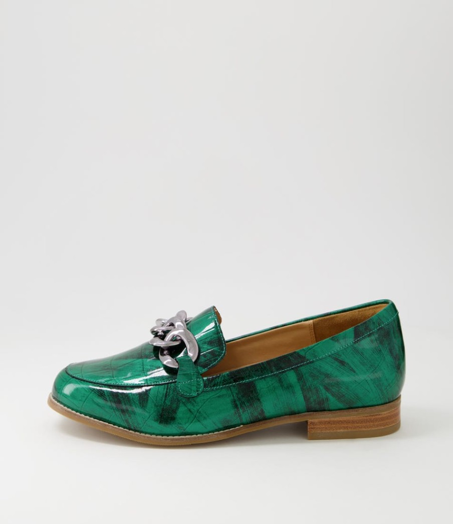 ZIERA Tamest Xf Emerald Patent Croc Flat Shoes | Loafers