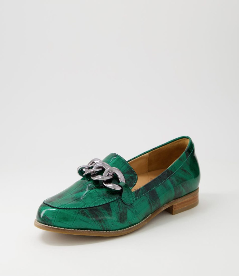 ZIERA Tamest Xf Emerald Patent Croc Flat Shoes | Loafers