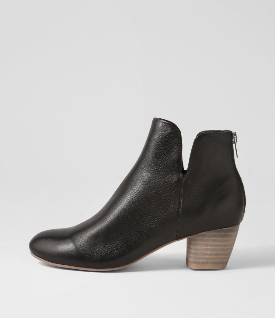 DJANGO & JULIETTE Dollars Black Natural Heel Leather Ankle Boots | Boots