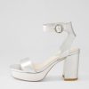 DJANGO & JULIETTE Oita Silver Leather Sandals | Heels