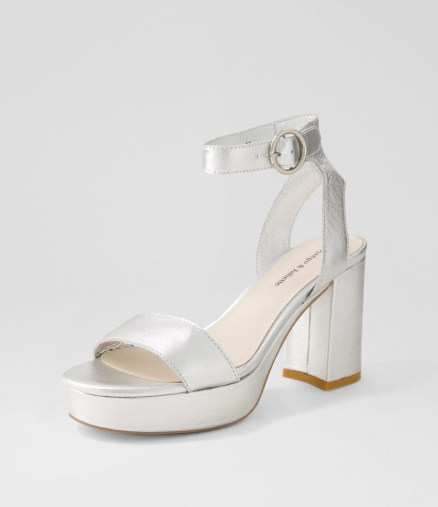 DJANGO & JULIETTE Oita Silver Leather Sandals | Heels