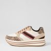 GEOX D Kency Off White Light Taupe Leather Suede Sneakers | Comfort
