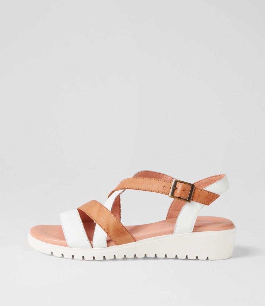 DJANGO & JULIETTE Matedy White Dark Tan Multi Sandals | Wedges