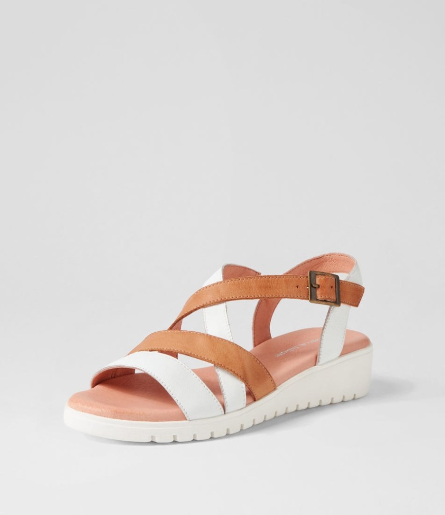 DJANGO & JULIETTE Matedy White Dark Tan Multi Sandals | Wedges