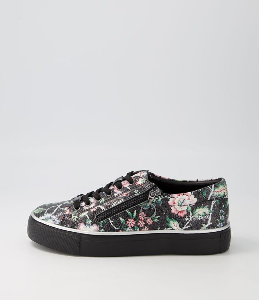 ZIERA Pamela Xf Black Floral Leather Sneakers | Comfort