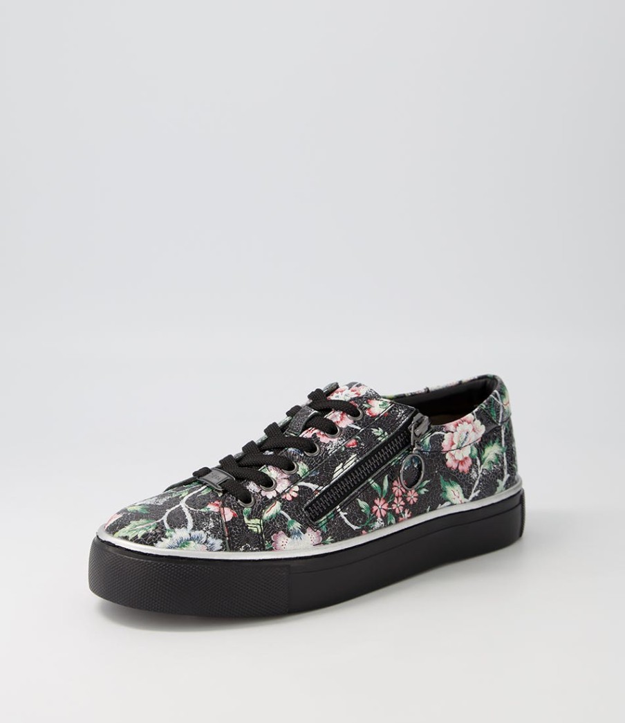 ZIERA Pamela Xf Black Floral Leather Sneakers | Comfort