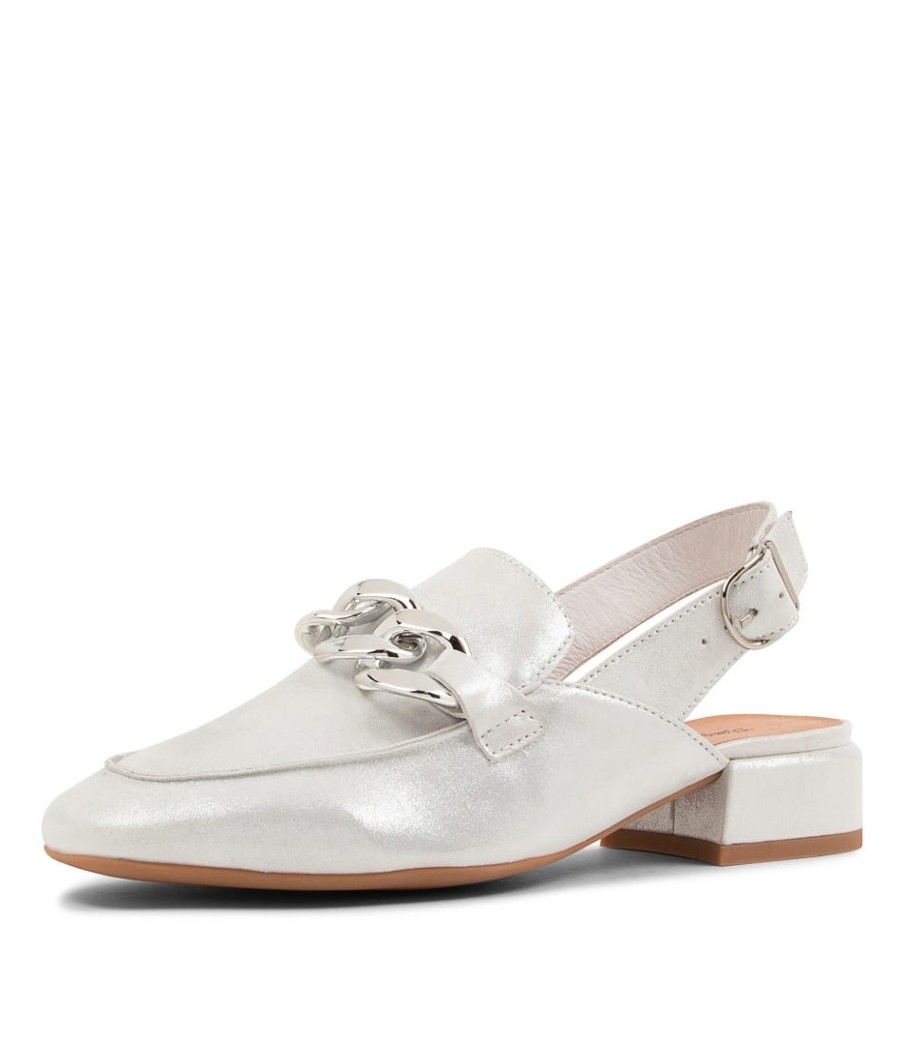 DJANGO & JULIETTE Vabor White Powder Leather Heels | Loafers