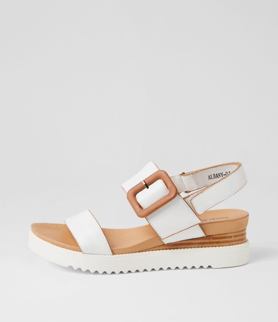 DJANGO & JULIETTE Albany White Tan Leather Sandals | Wedges