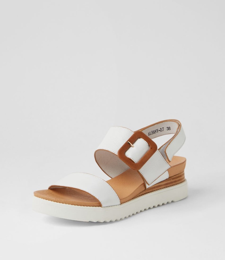 DJANGO & JULIETTE Albany White Tan Leather Sandals | Wedges