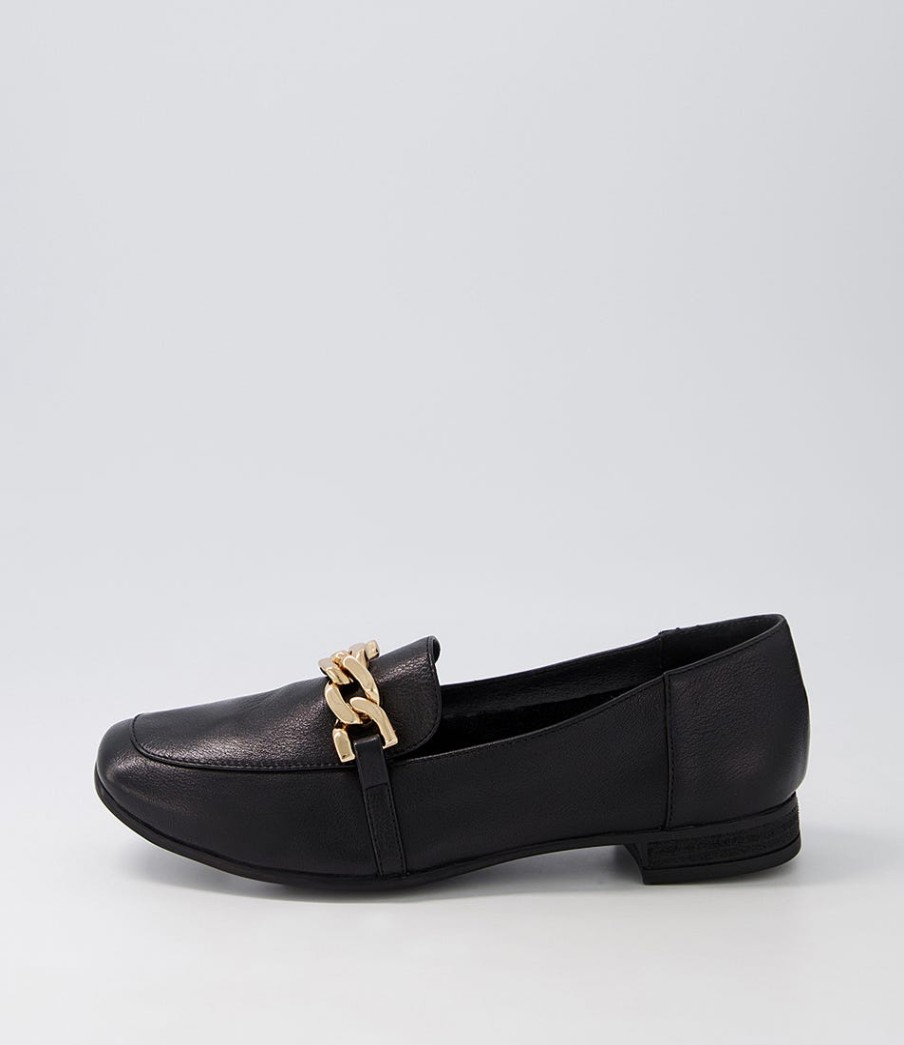 DIANA FERRARI Tucker Black Gold Leather Flat Shoes | Loafers