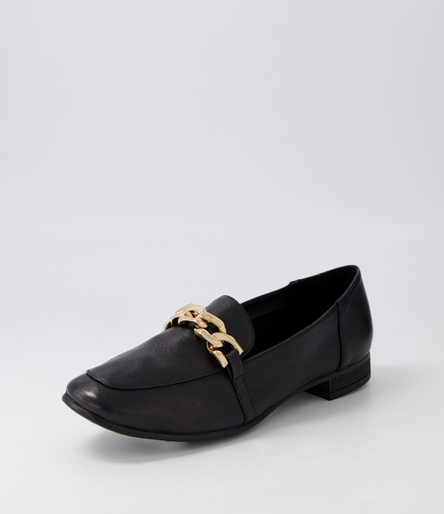 DIANA FERRARI Tucker Black Gold Leather Flat Shoes | Loafers