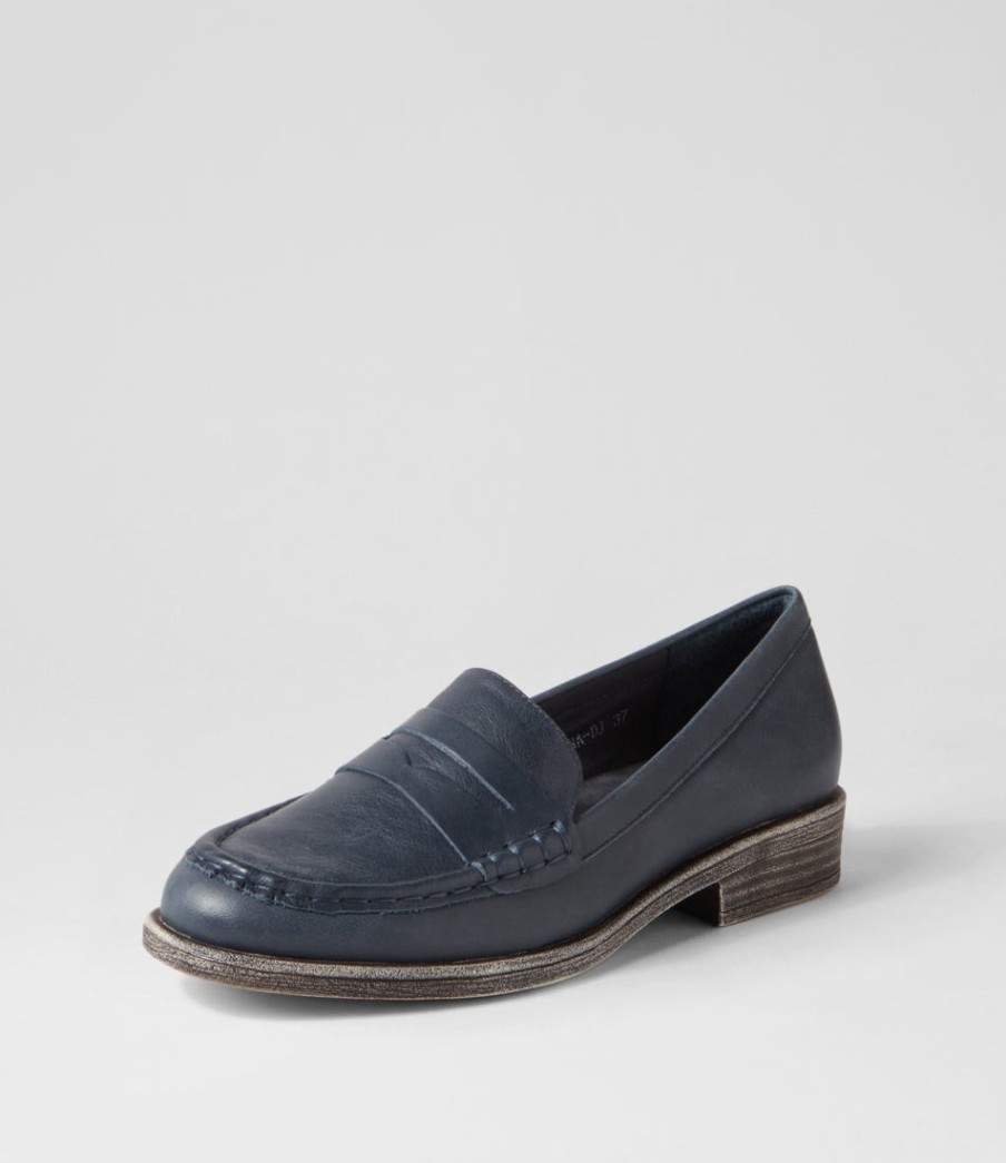 DJANGO & JULIETTE Messina Navy Leather Loafers | Loafers