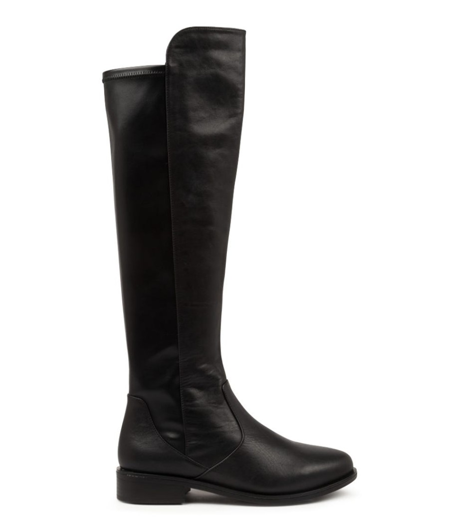 ZIERA Sallies Xf Black Stretch Leather Knee High Boots | Boots