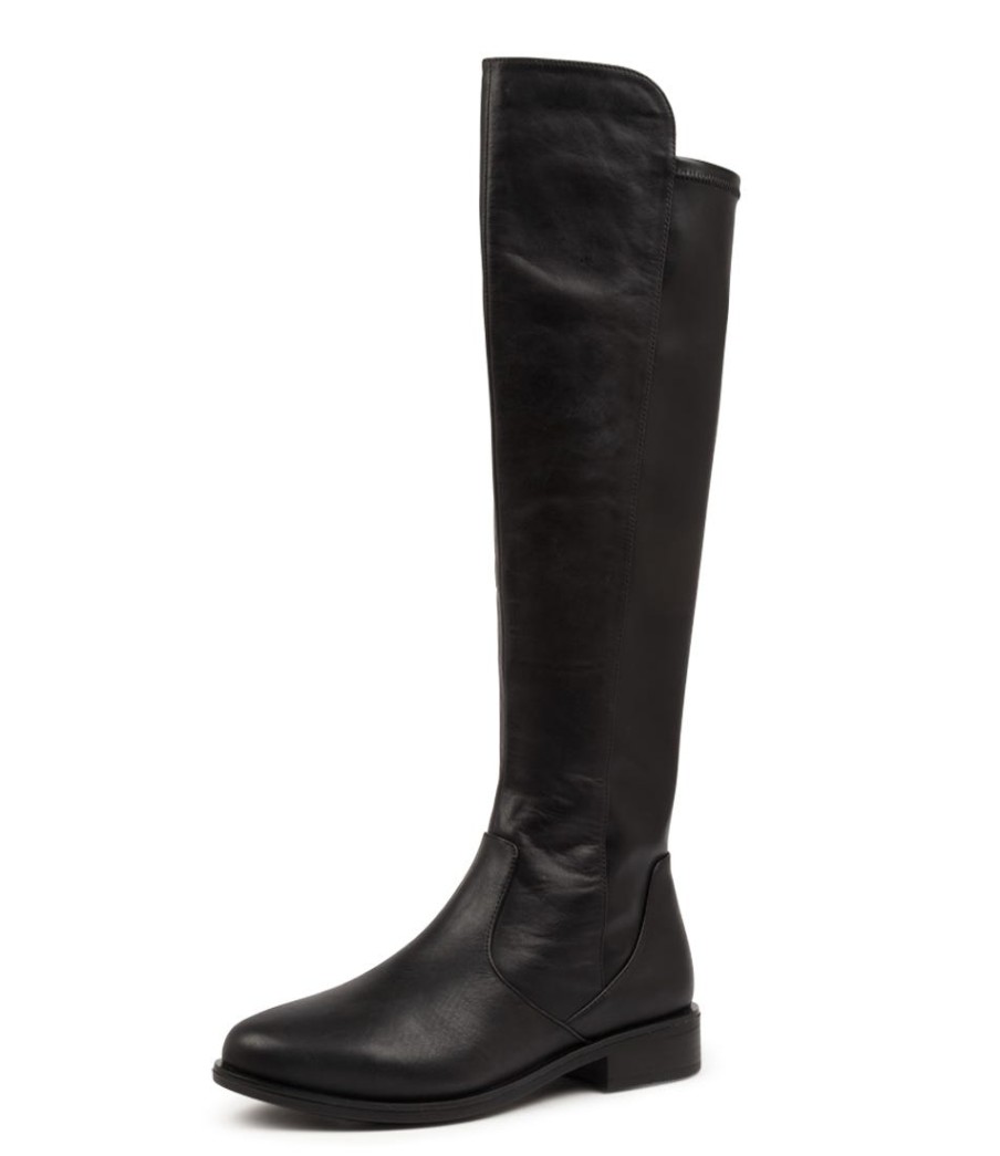 ZIERA Sallies Xf Black Stretch Leather Knee High Boots | Boots