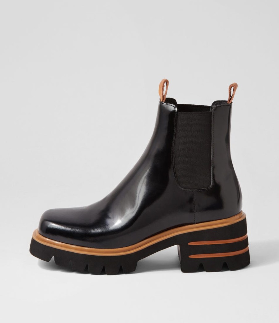 DJANGO & JULIETTE Breda Black Box Tan Leather Chelsea Boots | Boots