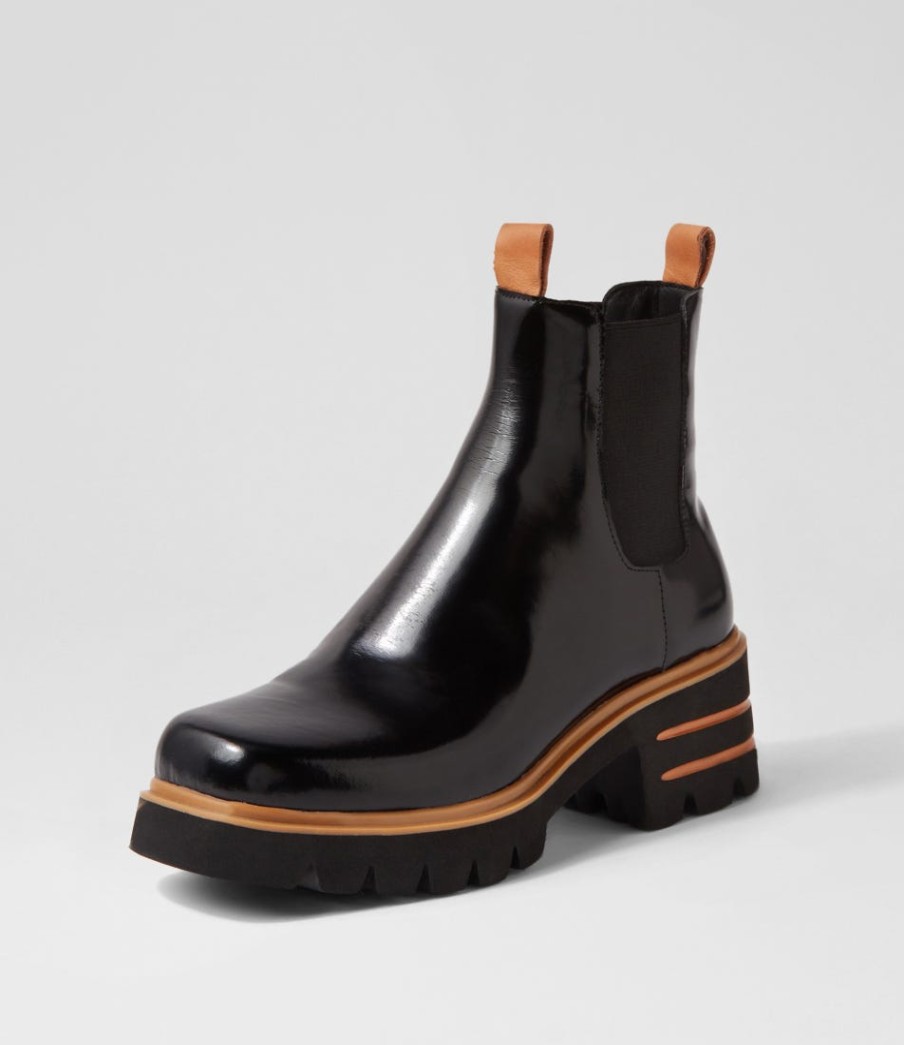 DJANGO & JULIETTE Breda Black Box Tan Leather Chelsea Boots | Boots