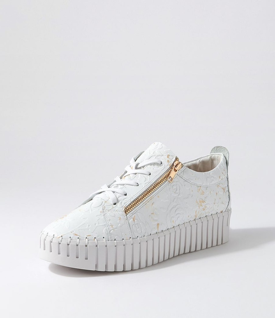 DJANGO & JULIETTE Bump White Gold Flower Leather Sneakers | Sneakers