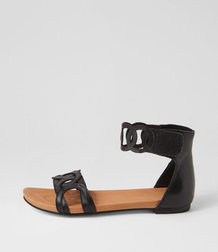 DJANGO & JULIETTE Jubu Black Leather Sandals | Flats