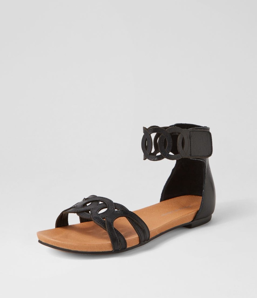 DJANGO & JULIETTE Jubu Black Leather Sandals | Flats