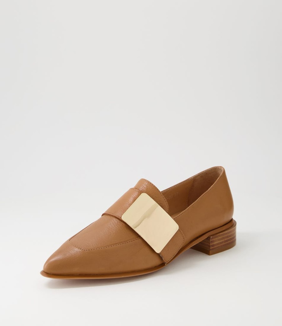 DJANGO & JULIETTE Ering Dark Tan Gold Leather Loafers | Loafers