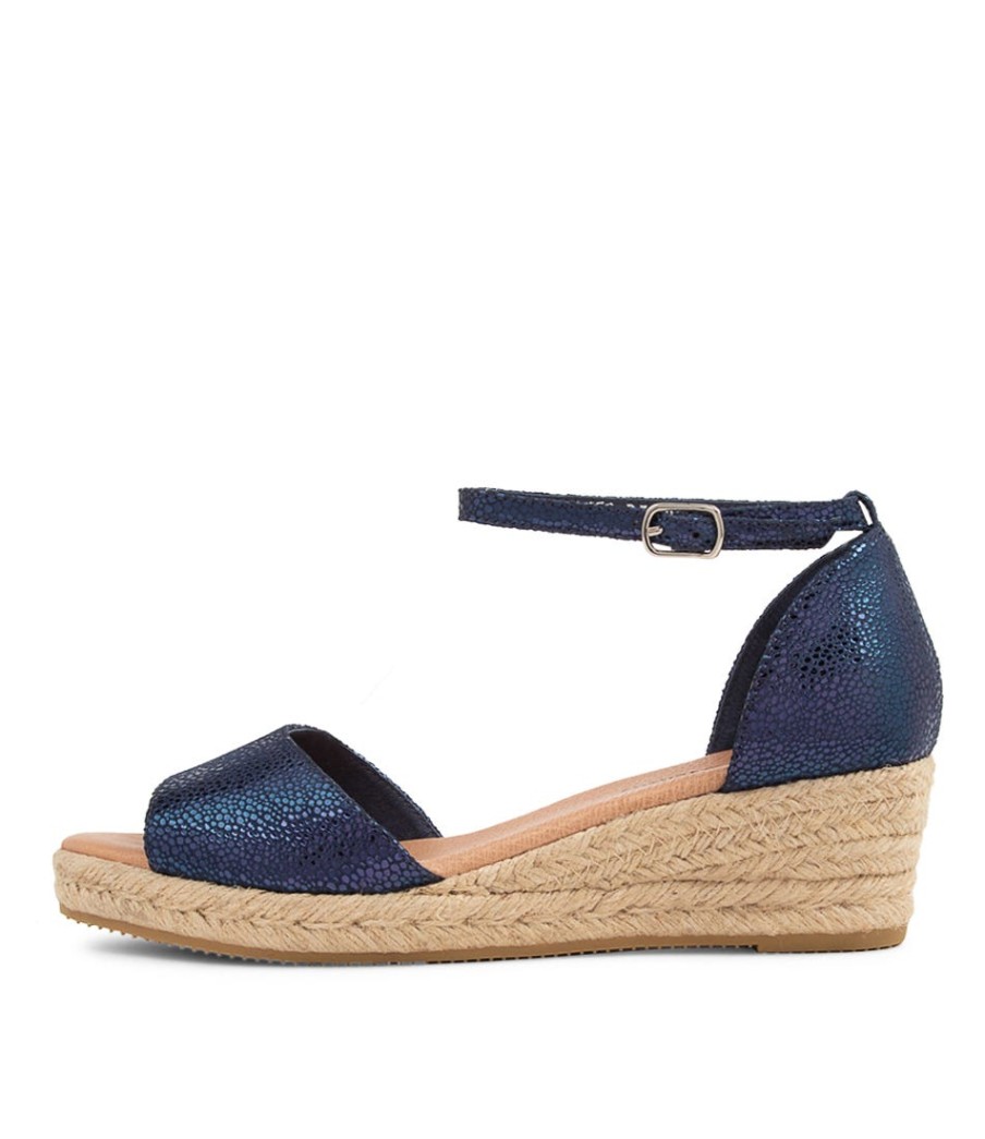 DJANGO & JULIETTE Skip Navy Speckle Leather Sandals | Espadrilles