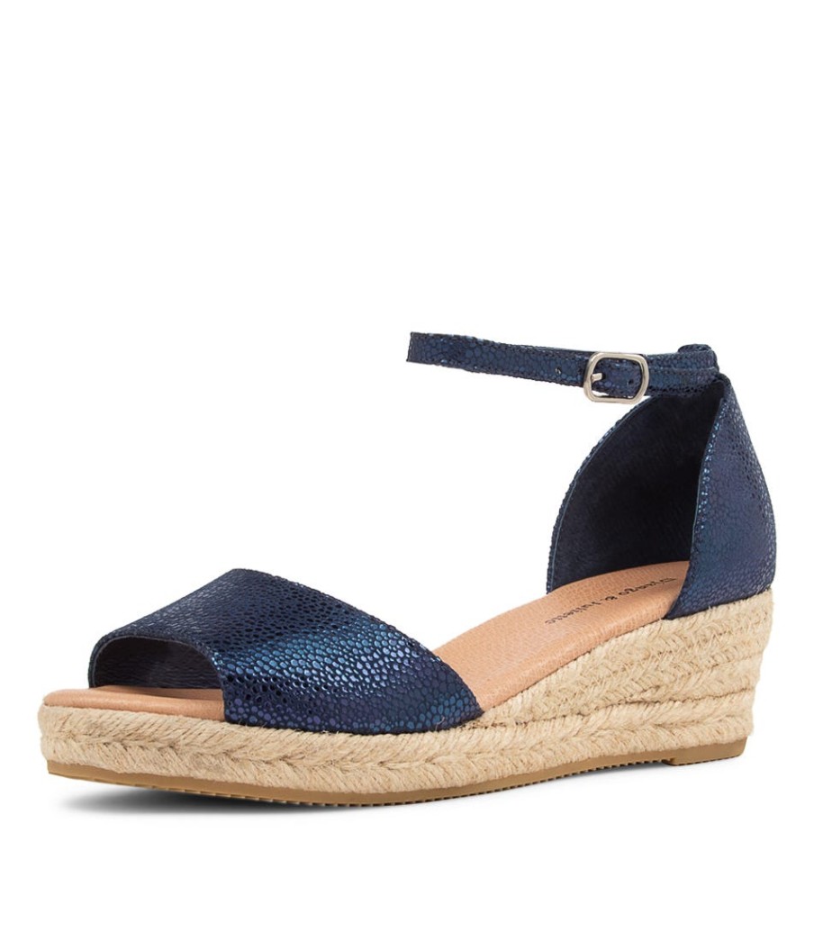 DJANGO & JULIETTE Skip Navy Speckle Leather Sandals | Espadrilles