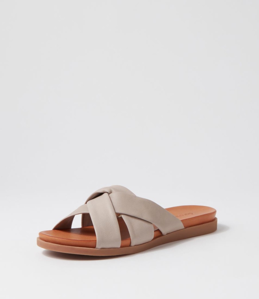 DIANA FERRARI Dallas Light Taupe Leather Slides | Flats