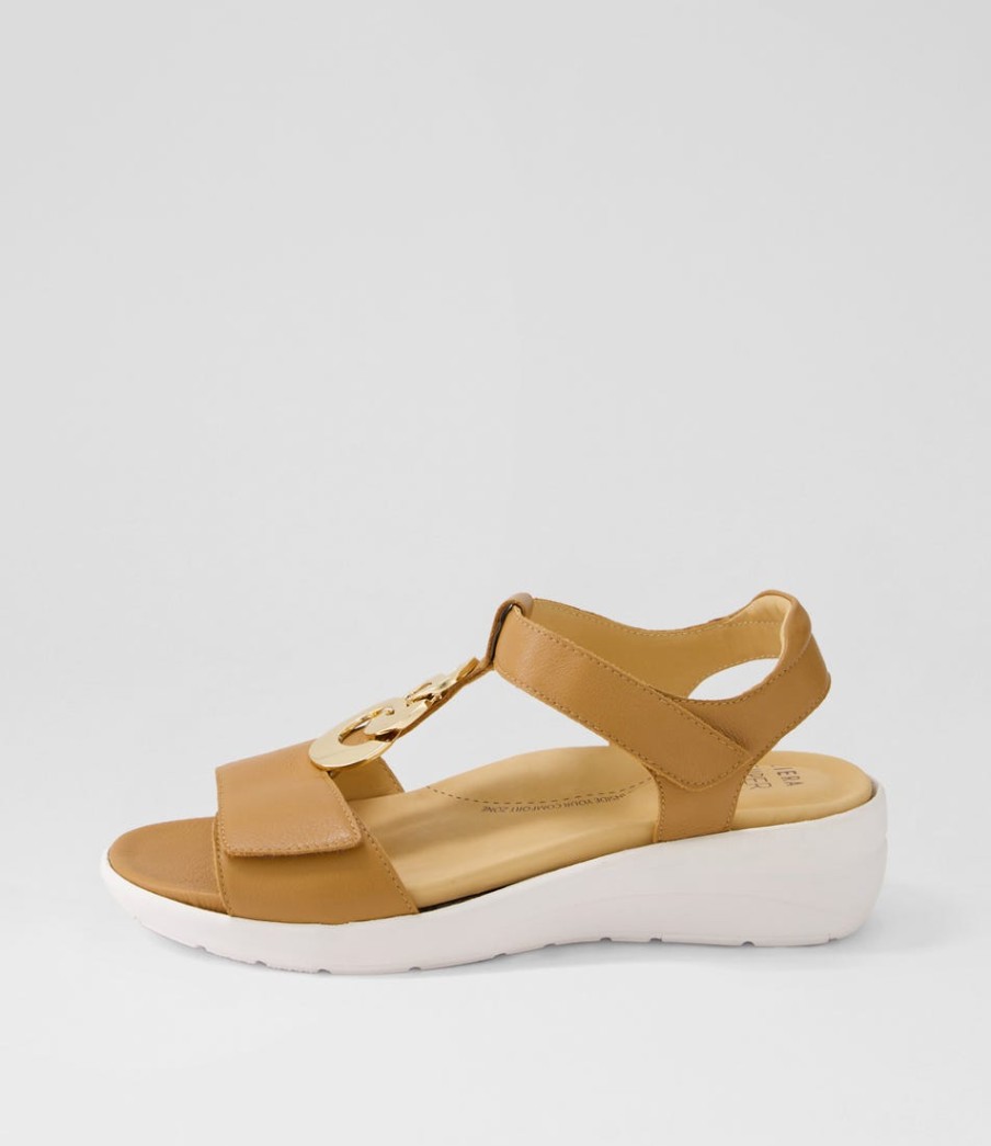 ZIERA Navvon Xw Dark Tan Leather Sandals | Heels